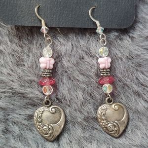 Victorian Hearts Dangle Pierced Earrings